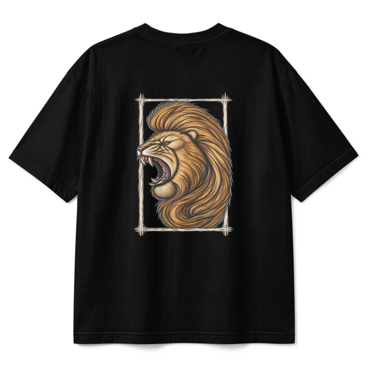 Lion graphic on washed black T-shirt